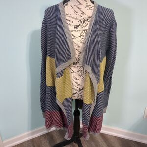 Cabi Blanket Waterfall Color Block Open Front Drape Sweater Cardigan Womens larg
